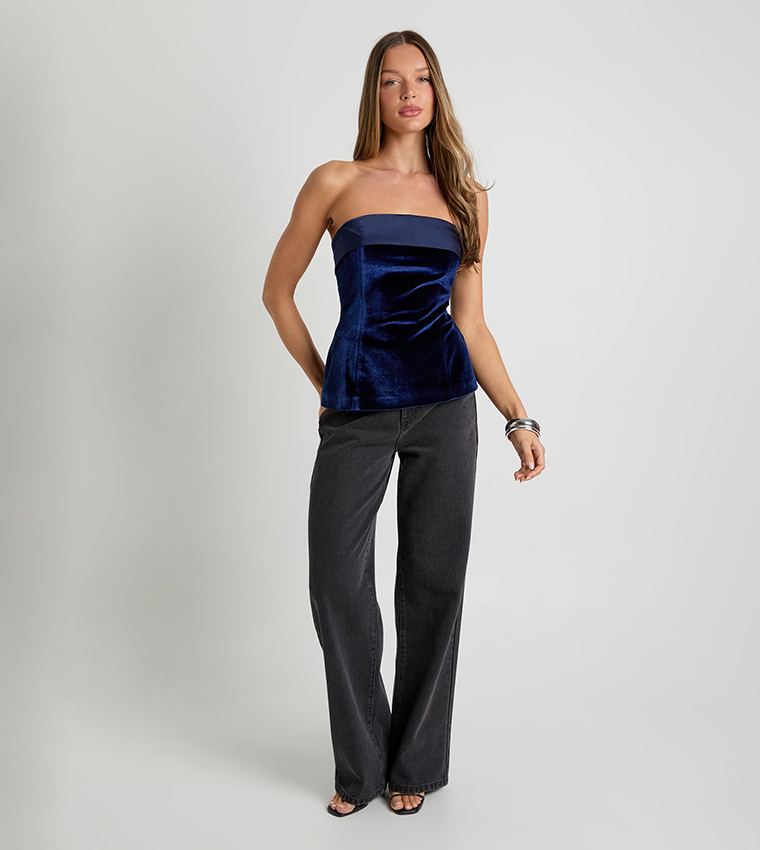 Foldover Velvet Strapless Top