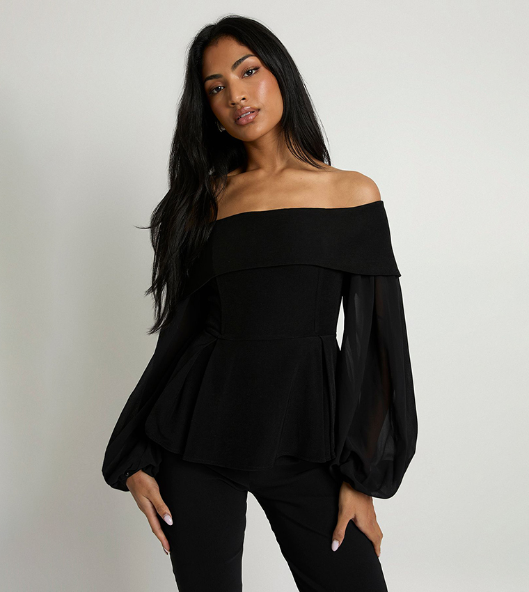 Chiffon Crepe Bardot Top