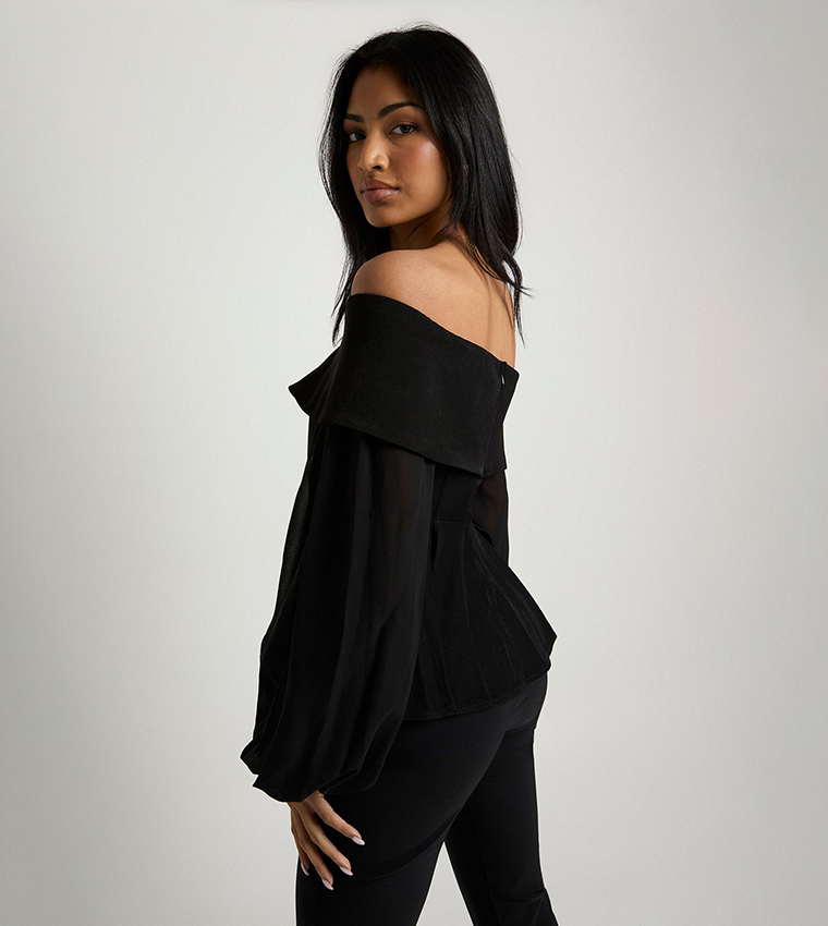 Chiffon Crepe Bardot Top