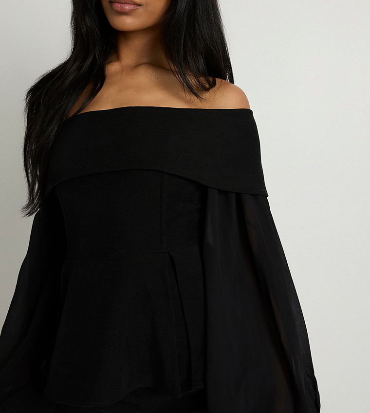 Chiffon Crepe Bardot Top