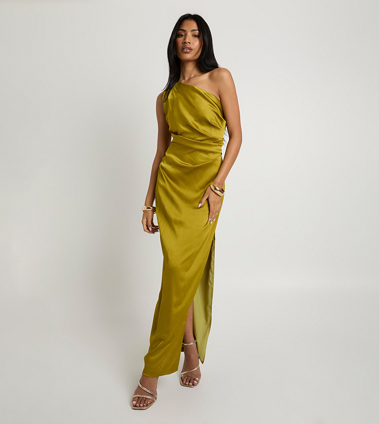 Textured Satin One Shoulder Maxi Dress