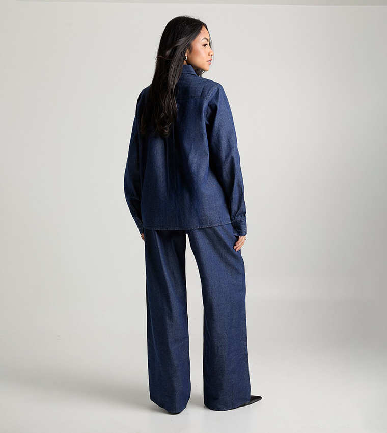 Pocket Detail Long Sleeves Chambray Oversized Shirt