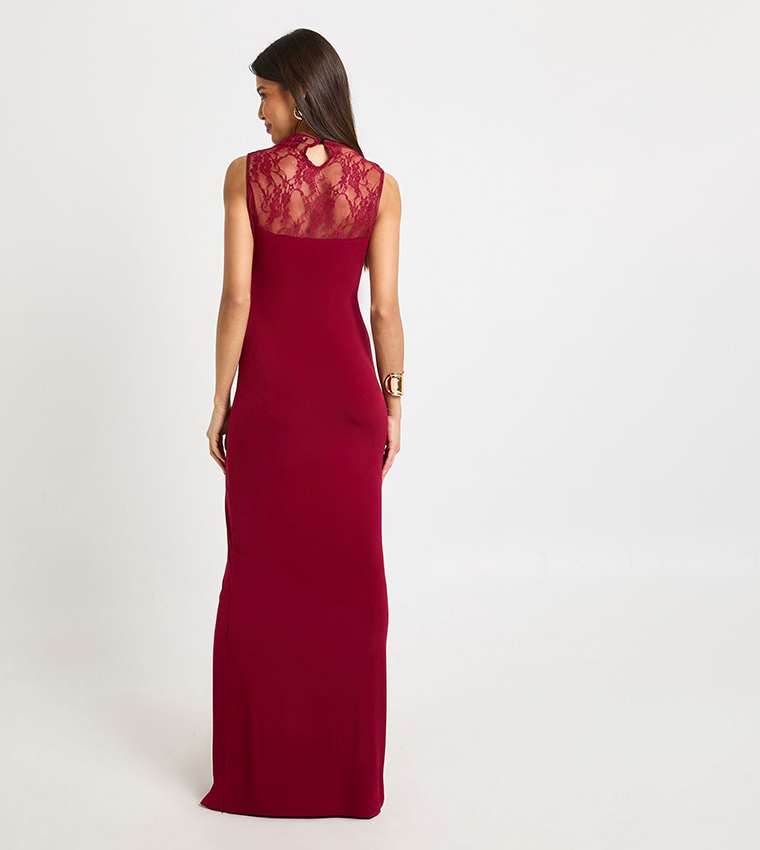 Lace Insert Plunge Maxi Dress