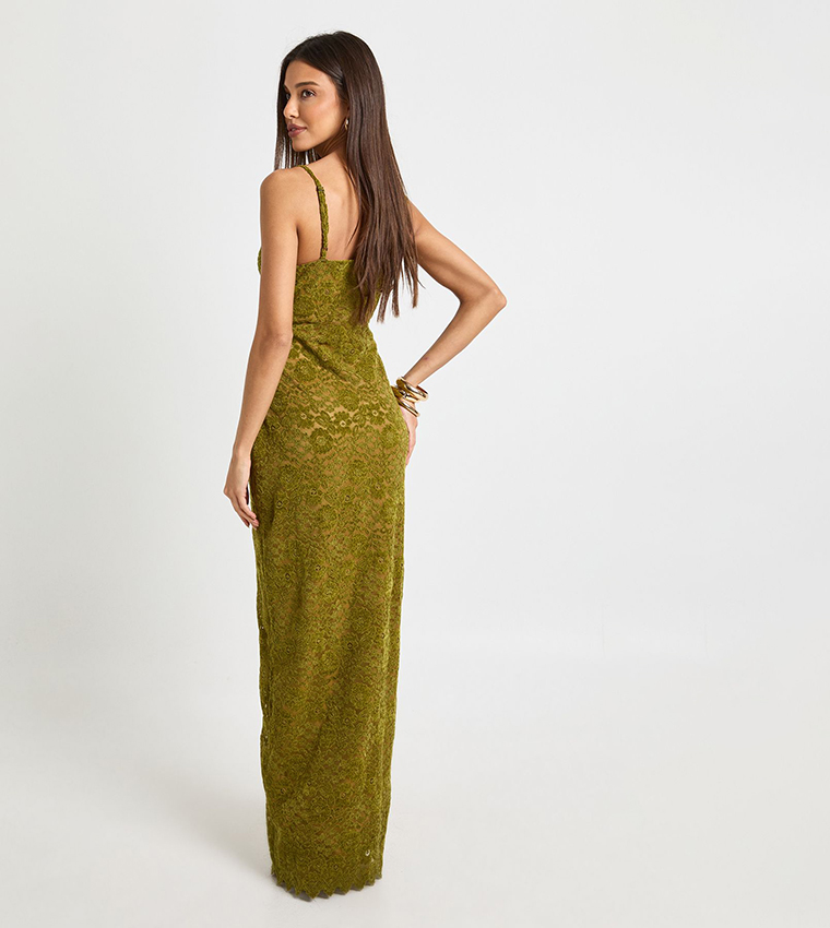 Velvet Lace Strappy Cowl Maxi Dress