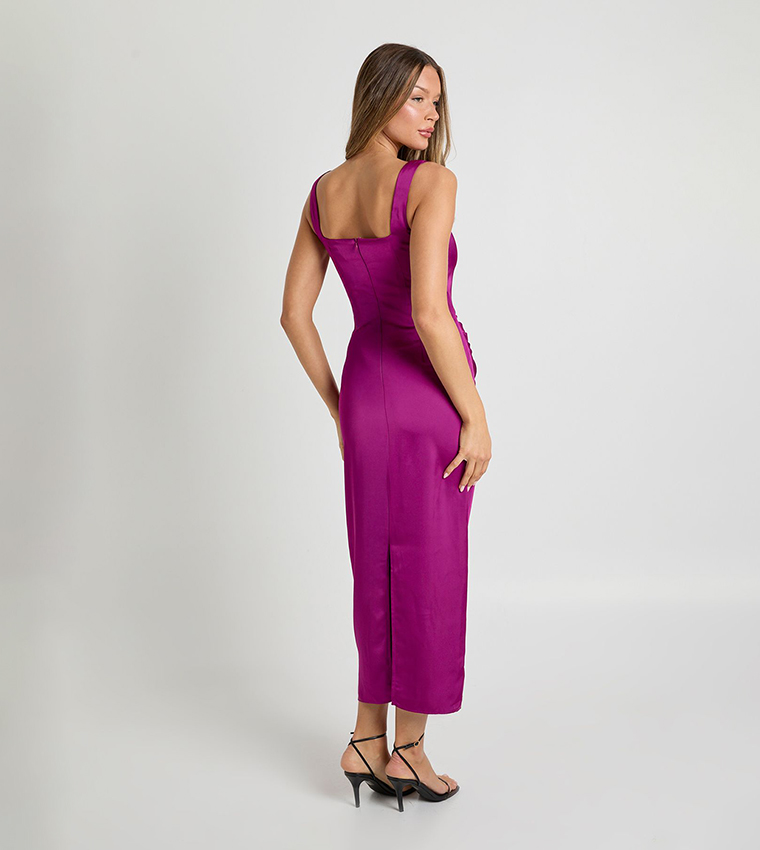 Solid Satin Square Neck Maxi Dress