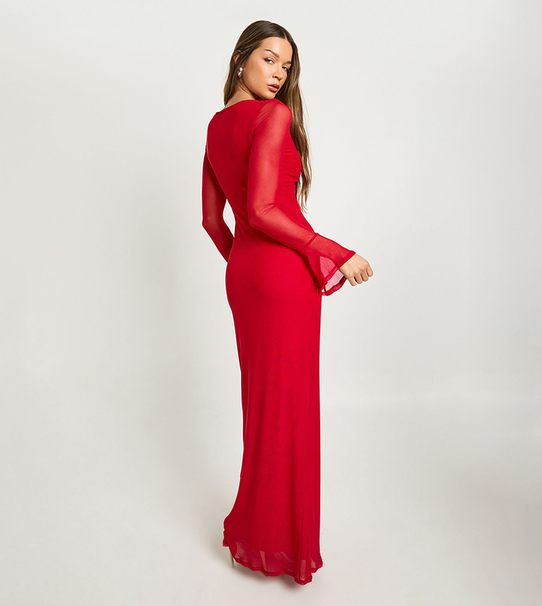 Mesh Long Sleeves Maxi Dress