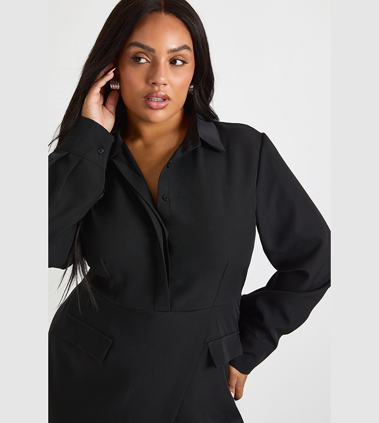 Curve Woven Wrap Shirt Dress