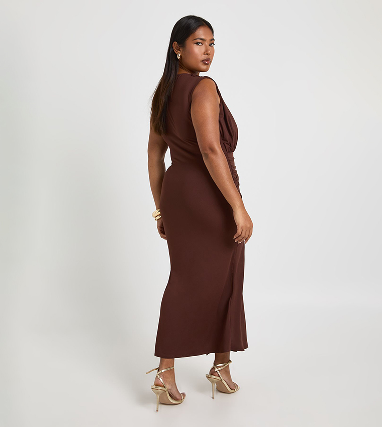 Curve Gold Trim Ruched Midaxi Dress