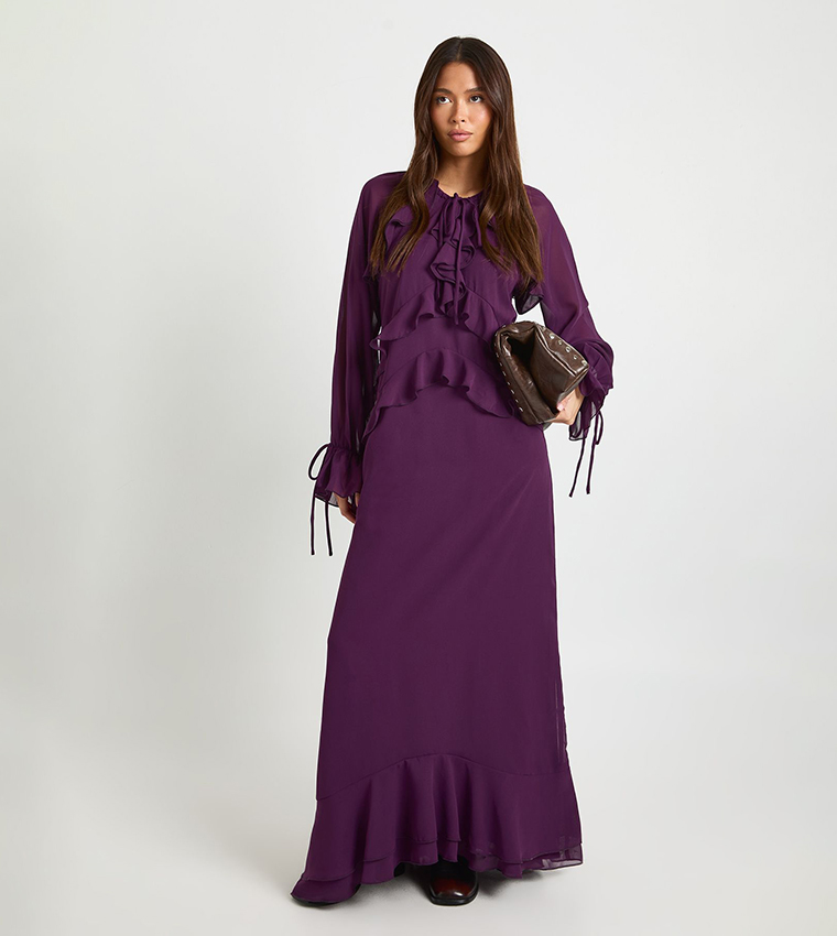 Ruffle Front Smock Maxi Dress