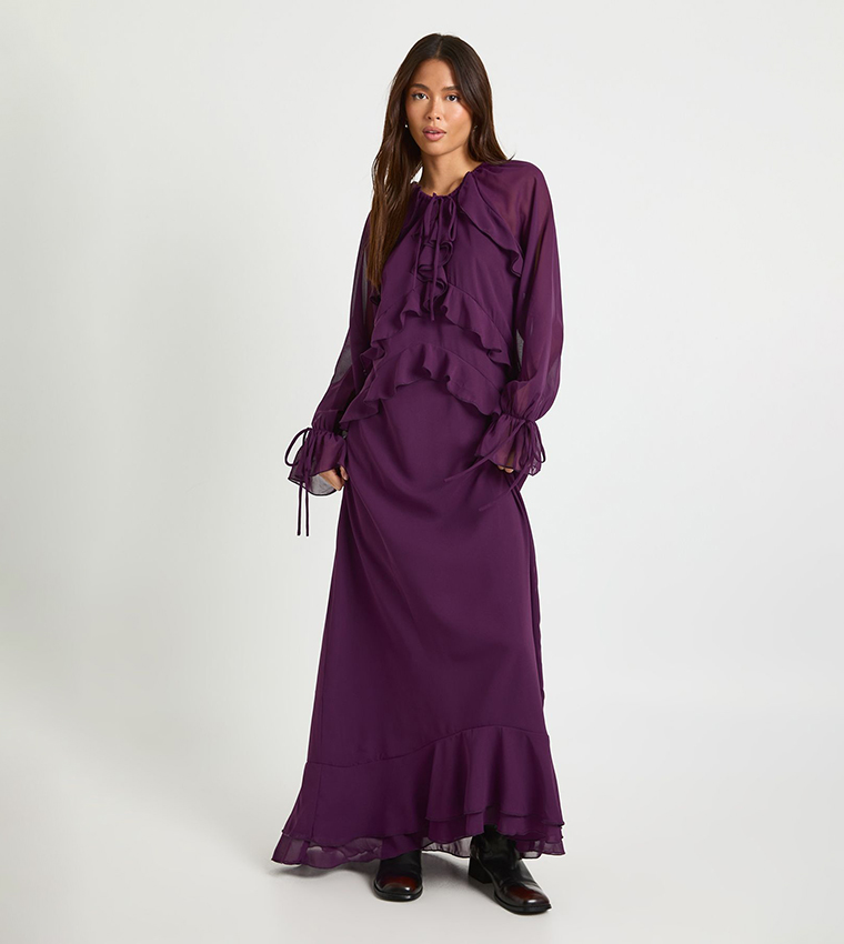 Ruffle Front Smock Maxi Dress