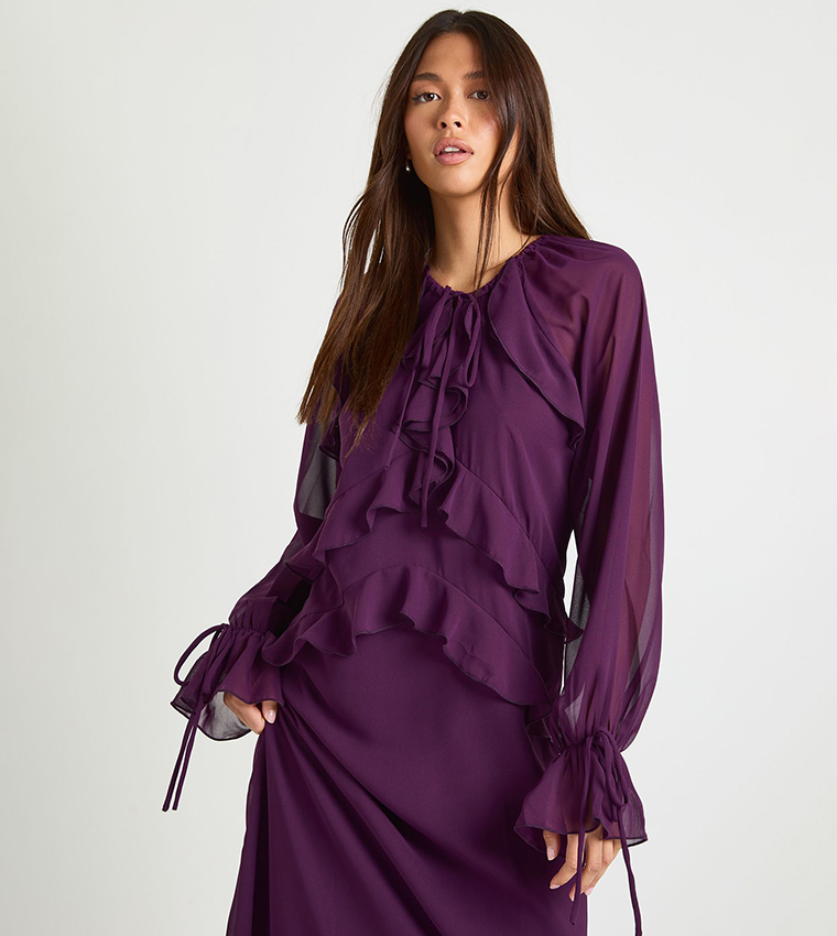 Ruffle Front Smock Maxi Dress