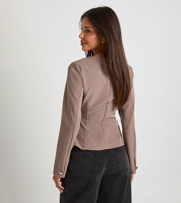 Gold Trim Collarless Blazer