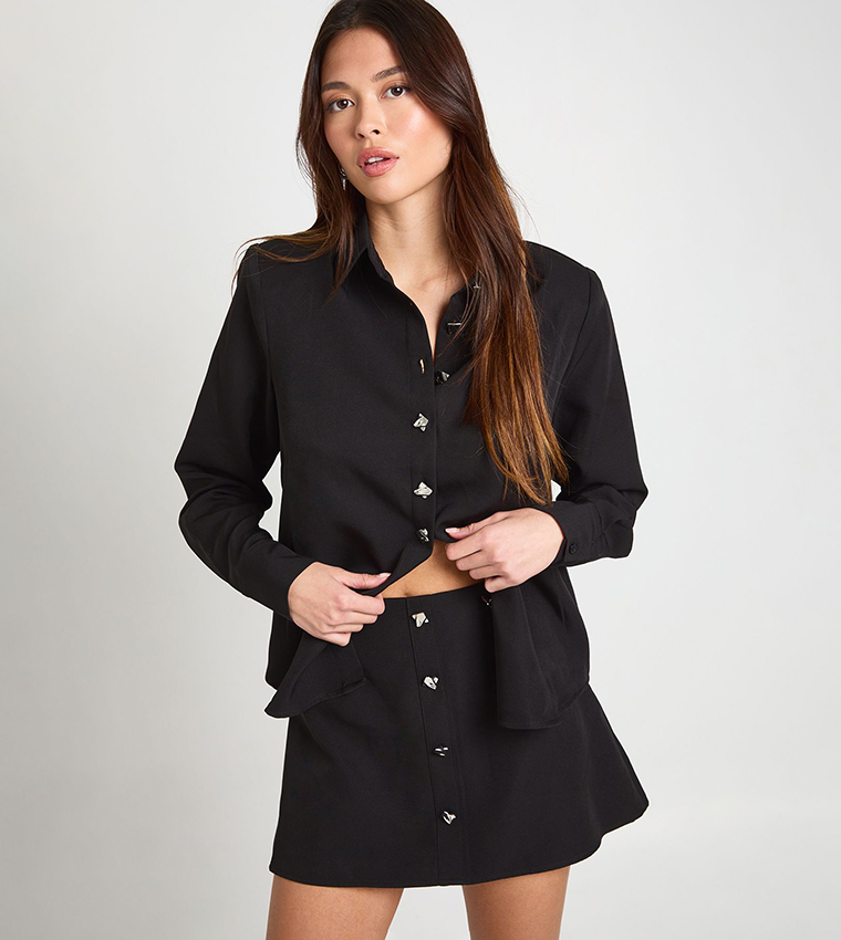 Silver Button Woven Mini Skirt