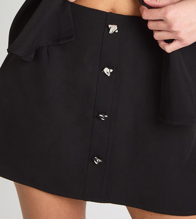 Silver Button Woven Mini Skirt
