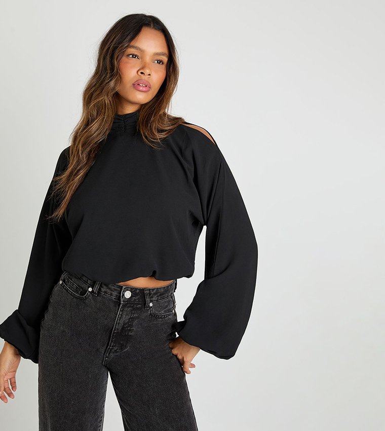 Chiffon Halterneck Cold Shoulder Top