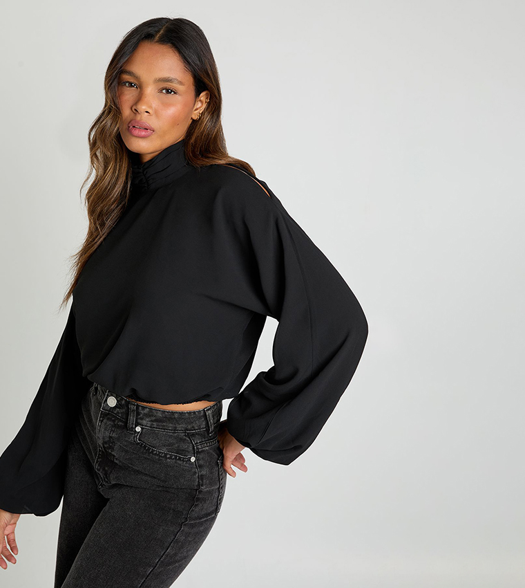 Chiffon Halterneck Cold Shoulder Top