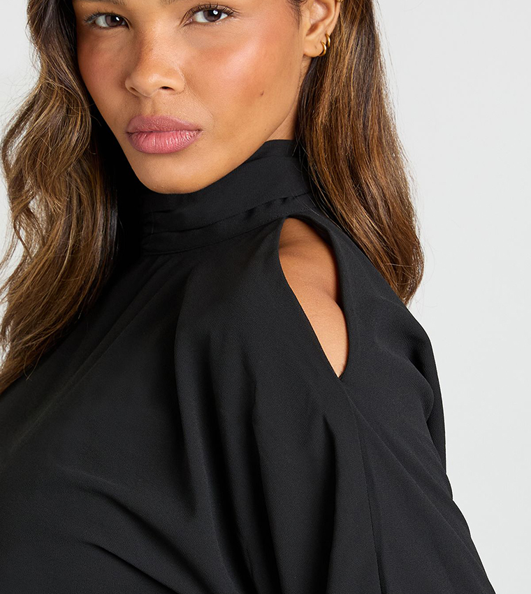 Chiffon Halterneck Cold Shoulder Top