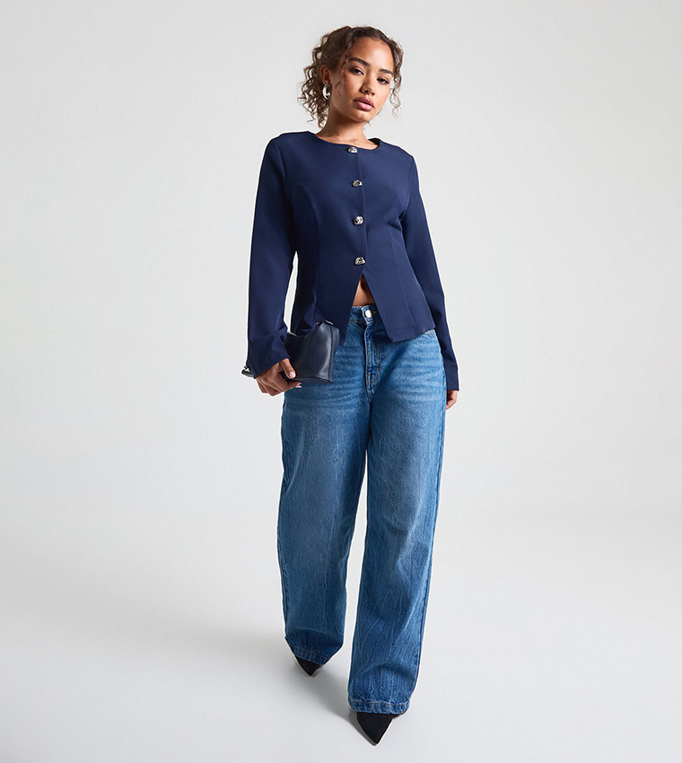 Silver Trim Collarless Blazer