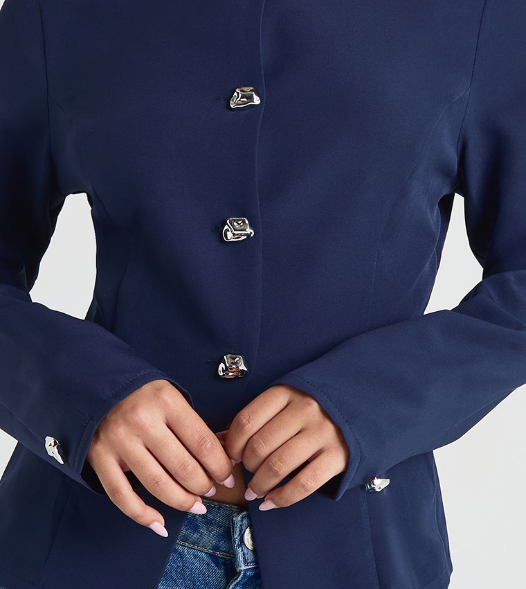 Silver Trim Collarless Blazer