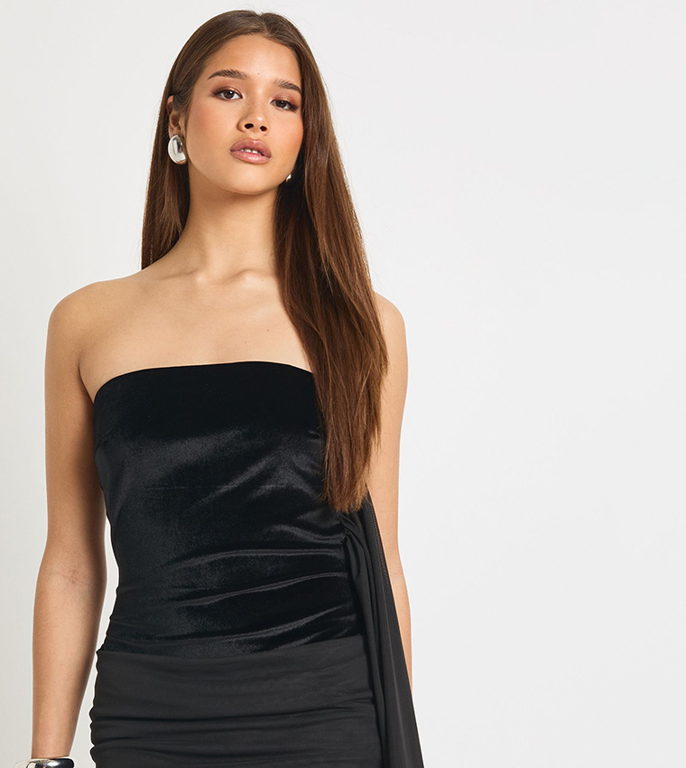 Mesh Fabric Mix Draped Mini Dress