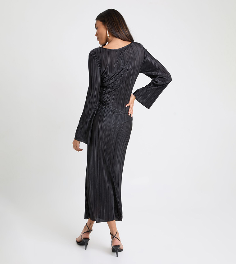 Maternity Plisse Long Sleeves Midaxi Dress