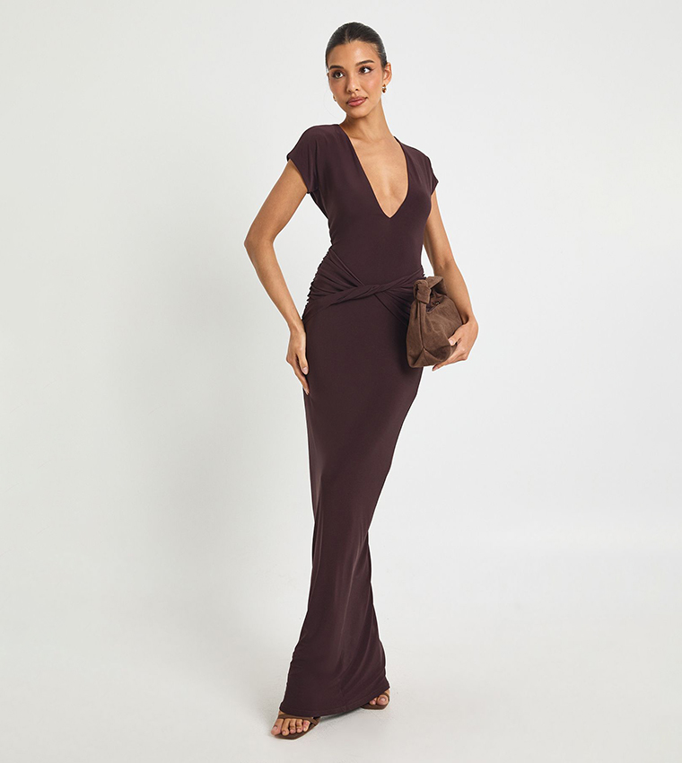 Solid Twist Detail Maxi Dress