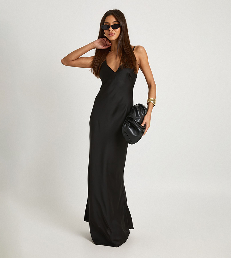 V-Neck Satin Maxi Slip Dress