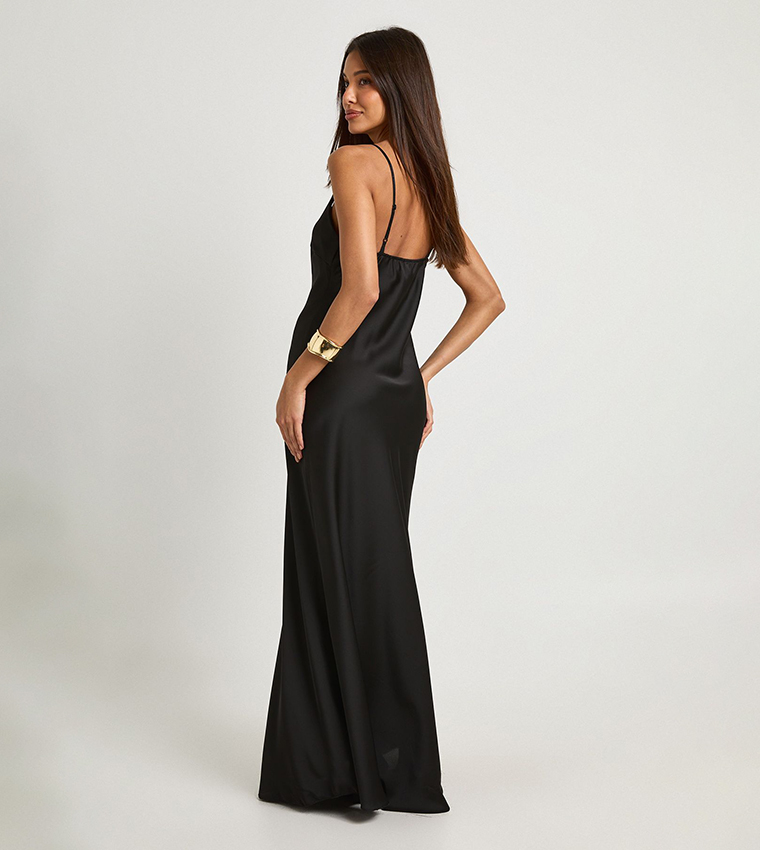 V-Neck Satin Maxi Slip Dress