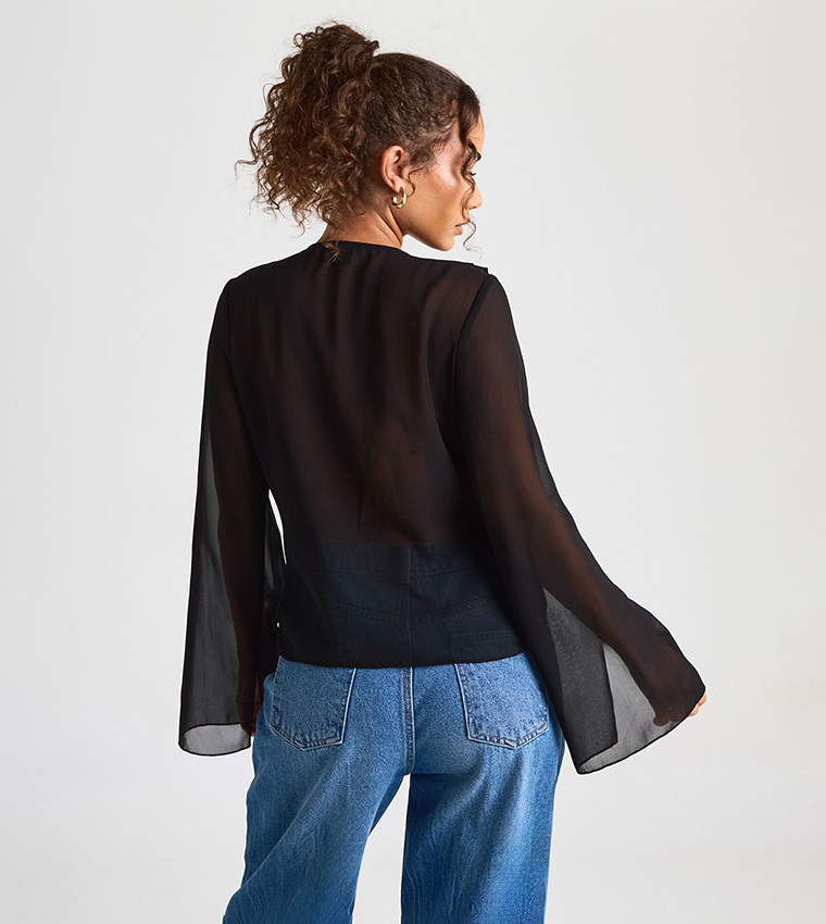 Solid Plunge Tie Front Top