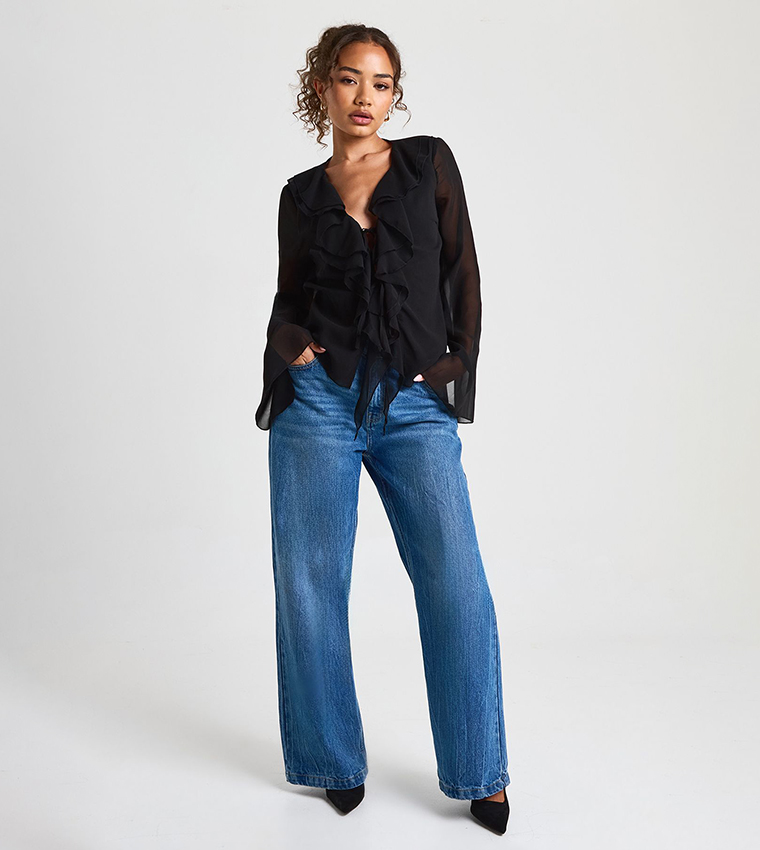 Solid Plunge Tie Front Top