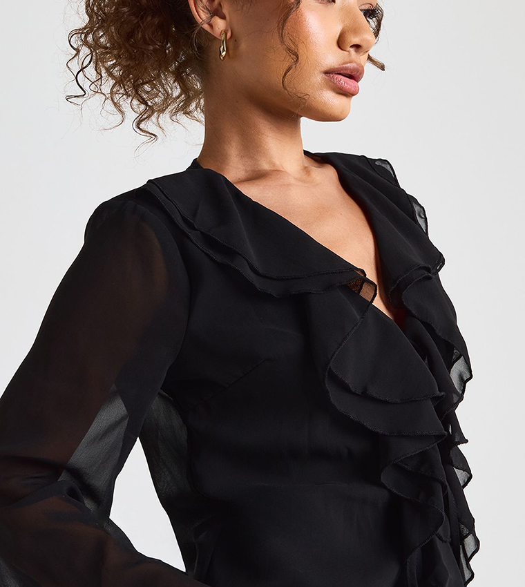 Solid Plunge Tie Front Top
