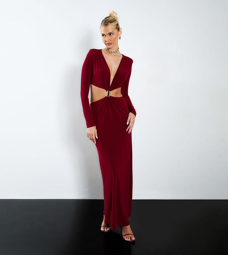 Trim Detail Cut-Out Maxi Dress
