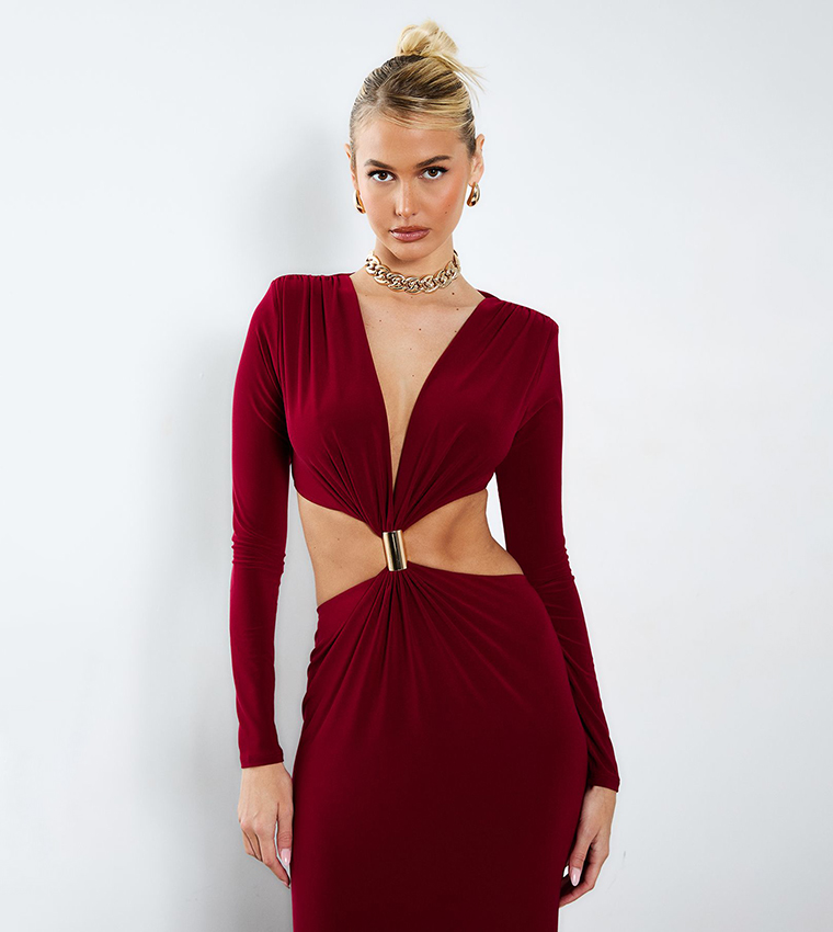 Trim Detail Cut-Out Maxi Dress