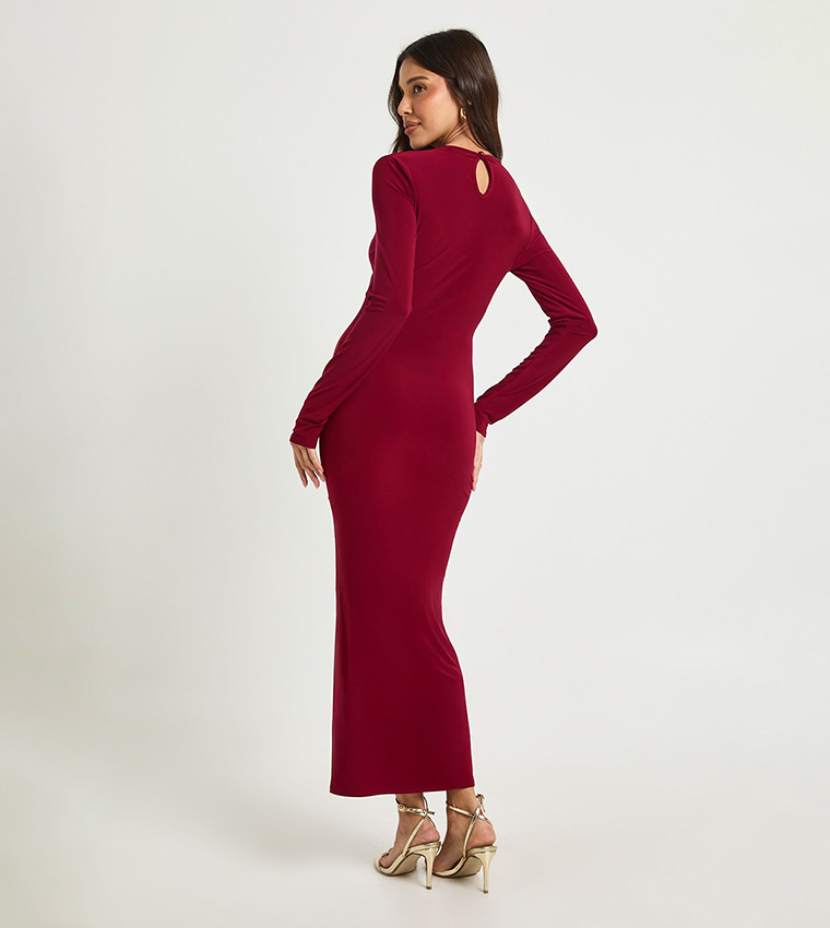 Rushed Long Sleeves Midaxi Dress