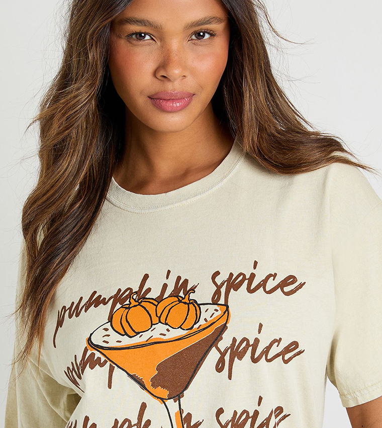 Pumpkin Spice Cocktail Printed Oversized T-Shirt