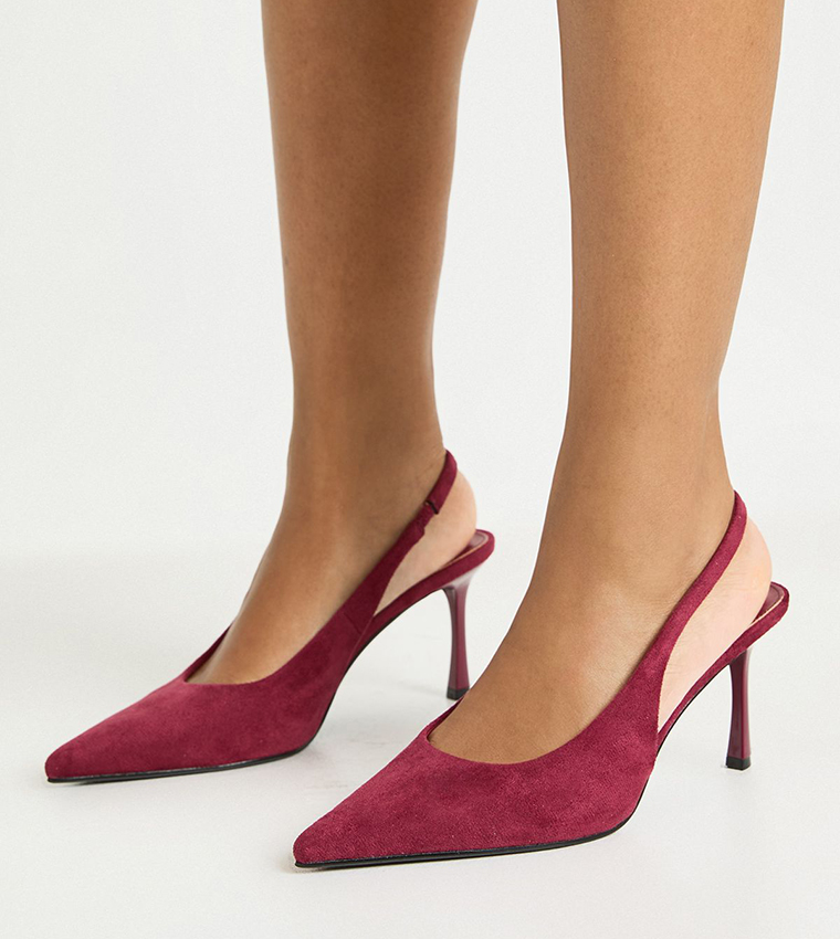 حذاء كعب شامواه صناعي بحزام خلفي 