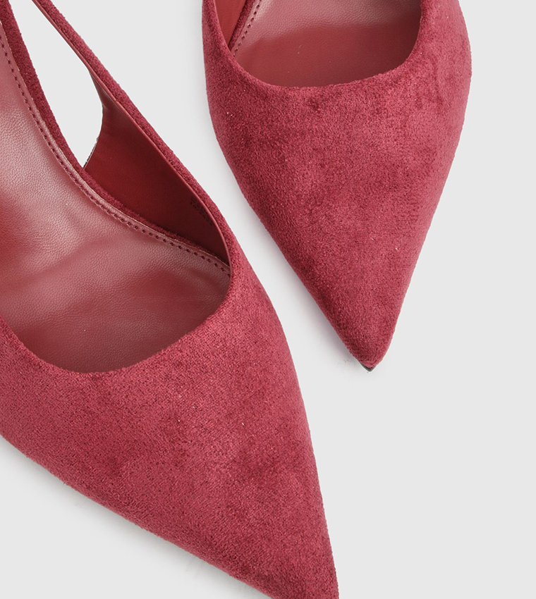 حذاء كعب شامواه صناعي بحزام خلفي 