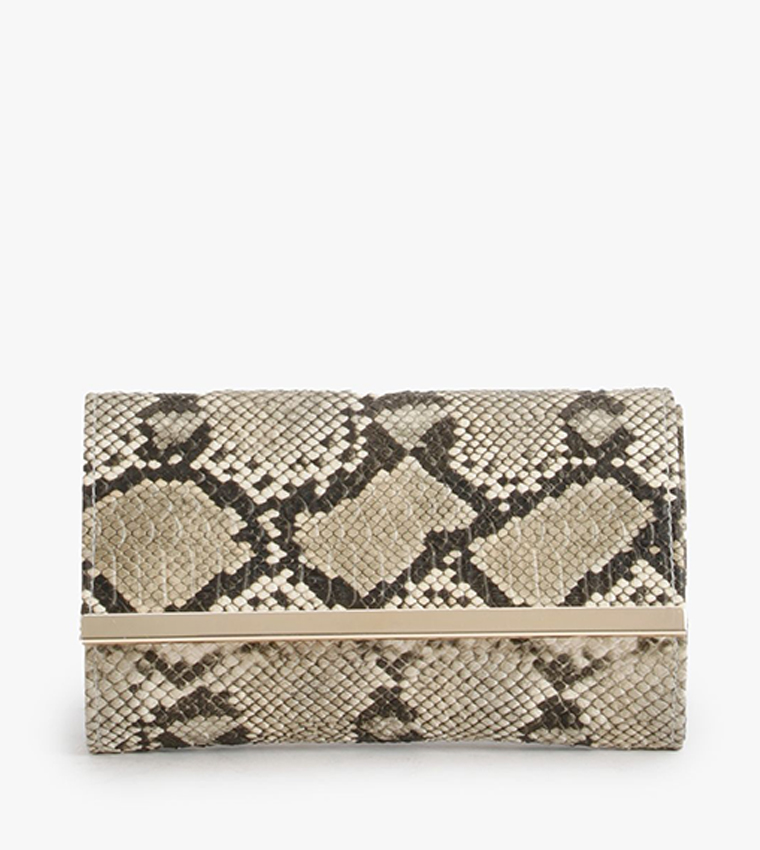 Snakeskin Print Fold Over Clutch Bag