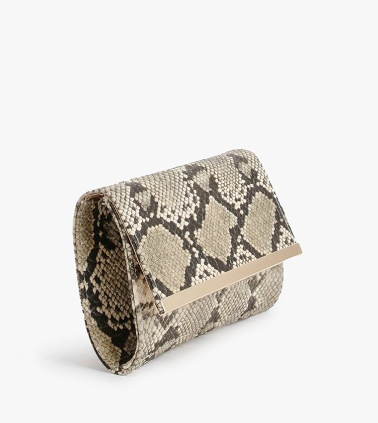 Snakeskin Print Fold Over Clutch Bag