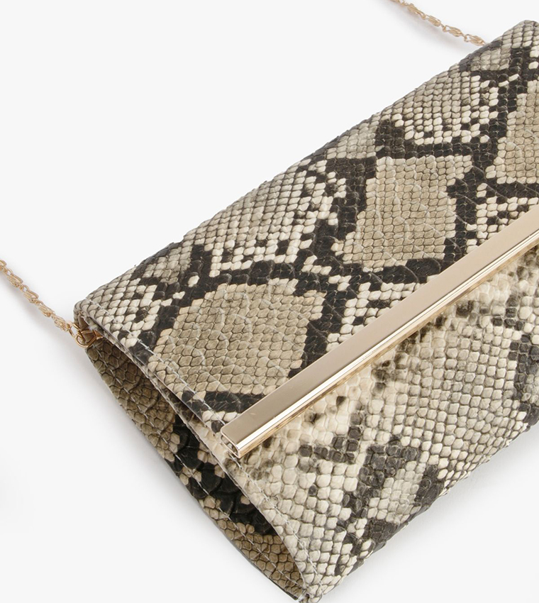 Snakeskin Print Fold Over Clutch Bag