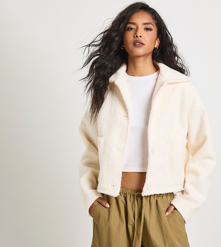 جاكيت شبيه صوف بجيب 