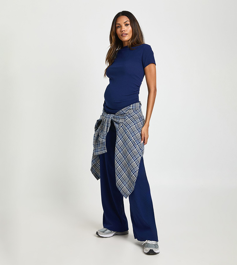 Ruched Side Maternity T-Shirt and Wide Leg Sweatpant Set