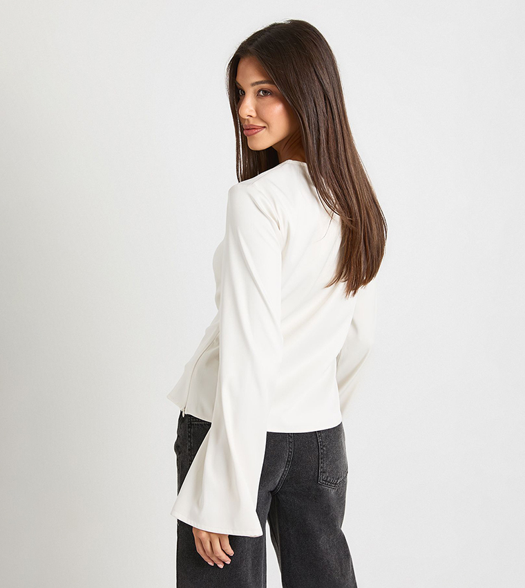 Flared Sleeves Trim Detail Top