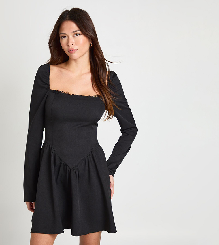 Lace Trim Drop Waist Milkmaid Mini Dress