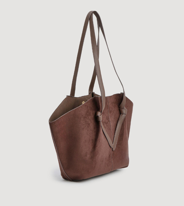Knot Handle Faux Suede Tote Bag