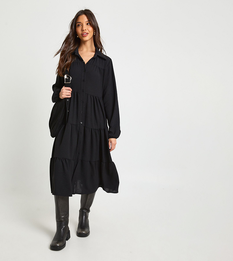 فستان مزموم ميدي 