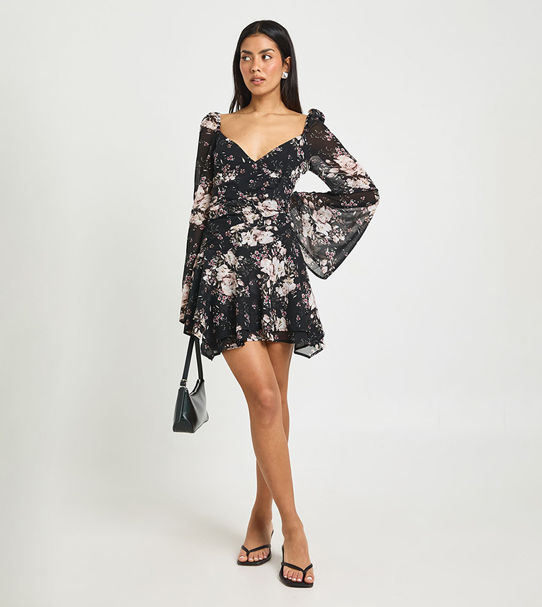 boohoo floral skater dress Blush Plus Milkmaid Woven Burnout Floral Skater Dress
