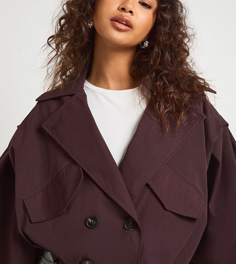 جاكيت ترنش قصير كم باف 