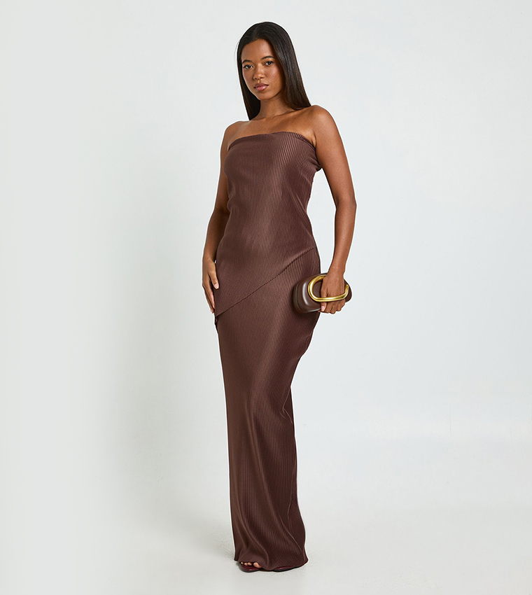 Plisse Bandeau Double Layer Maxi Dress