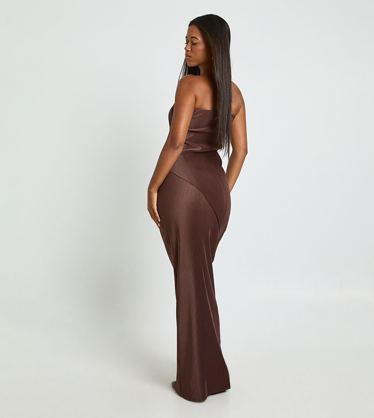 Plisse Bandeau Double Layer Maxi Dress
